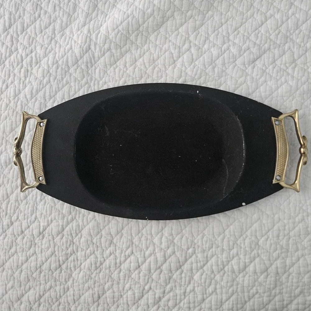 Vintage Kromex Black and Gold Oval Serving Tray‎ Mid Century Modern Made in USA